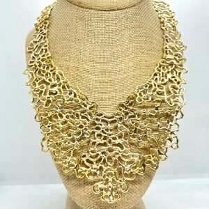 VINTAGE 70S BRUTALIST ABSTRACT FLORAL CROSS BIB NECKLACE COLLAR SCULPTURAL